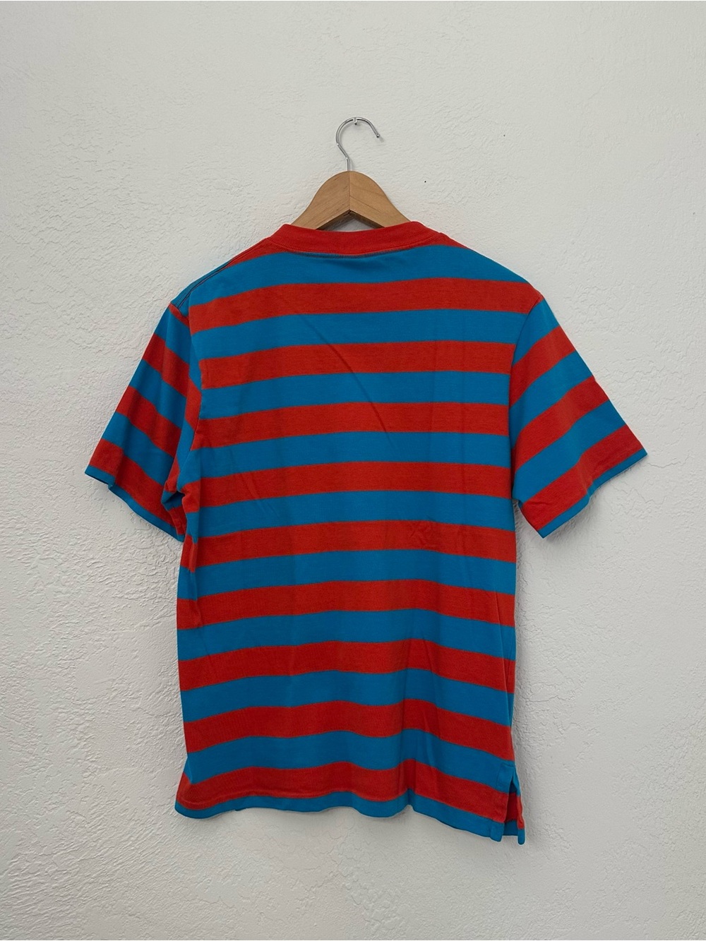 Vintage Lands End 100% Cotton Striped T Shirt Red & Teal Blue - Picture 2 of 6
